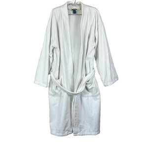 Polo Ralph Lauren Men's S/M 100% Cotton White Long Robe Comfort Lounge Sleepwear